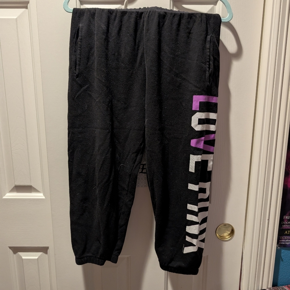 PINK Victoria's Secret Black Joggers with Purple Accent